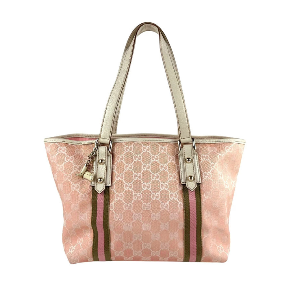 Gucci Top Handle Bag GG Canvas Leather Pink White